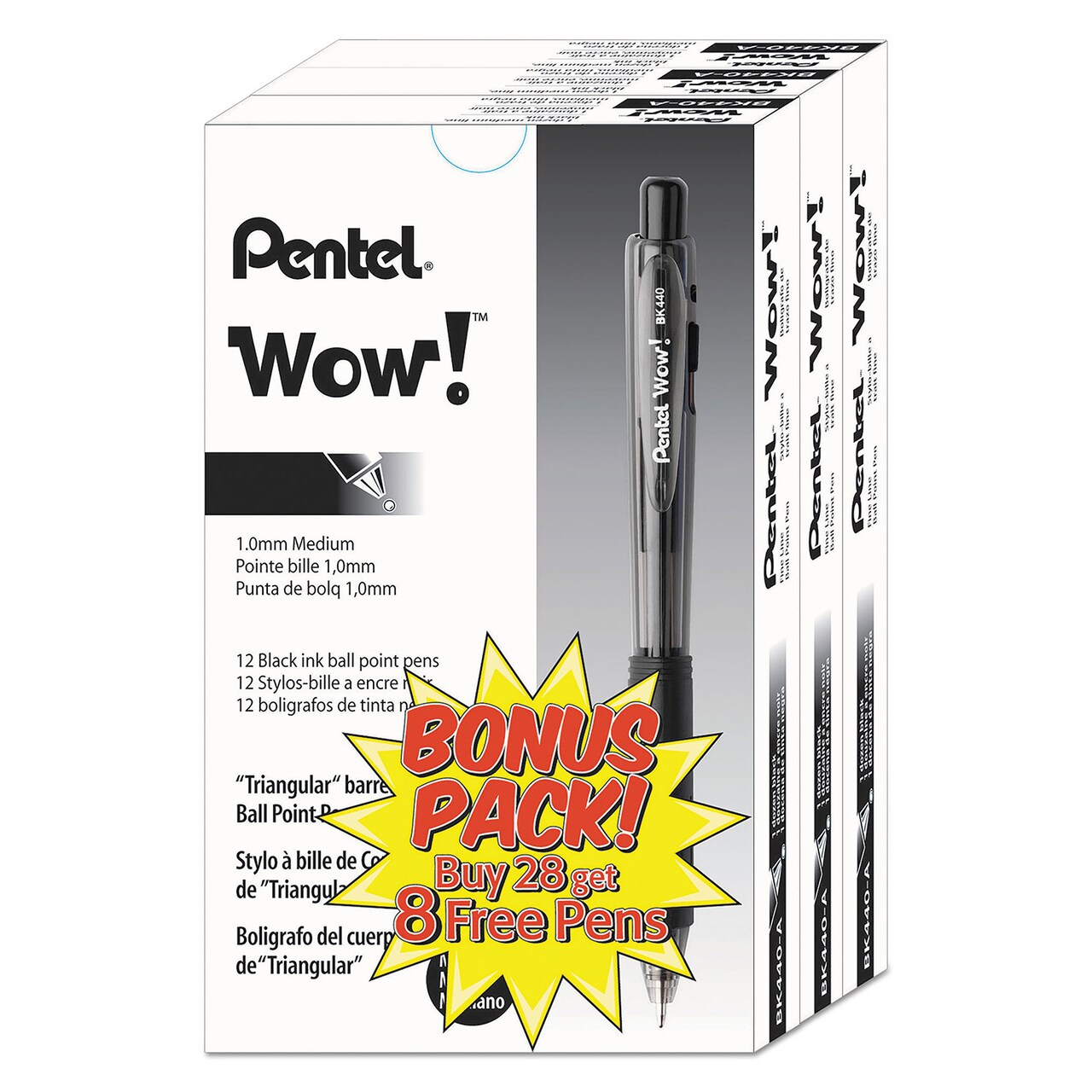 Pentel WOW Retractable Ballpoint Pen Value Pack Medium 1 mm Black Ink/Barrel 36/Pack
